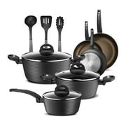 NutriChef Ridge Line Nonstick Kitchen Cookware Pots and Pan, 12 Piece Set, Gray
