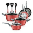 thumbnail image 1 of NutriChef NCCW12RED - Kitchenware Pots & Pans Set - Stylish Kitchen Cookware, Non-Stick Coating Inside & Outside + Heat resistant Lacquer Outside, Dark Gray Inside and Red Outside (12-Piece Set), 1 of 7