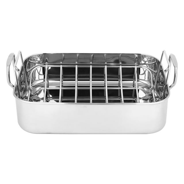 NutriChef Roasting Pan with Polished Rack, Wide Handle, and Stainless