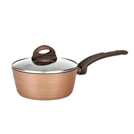 NutriChef Saucepan Pot W/ Lid - Non-Stick Stylish Kitchen Cookware W/ Coffee Inside & Brown Outside