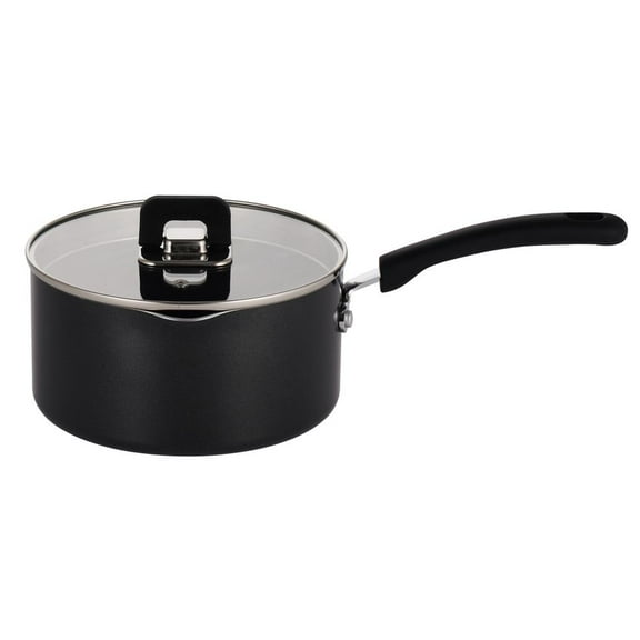 NutriChef Saucepan Pot W/ Lid-Non-Stick Stylish Kitchen Cookware W/ Foldable Knob 1.5 Quart (Black)