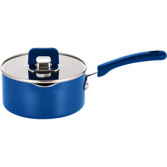 NutriChef Saucepan Pot W/ Lid-Non-Stick Stylish Kitchen Cookware W/ Foldable Knob, 1.5 Quart (Blue)