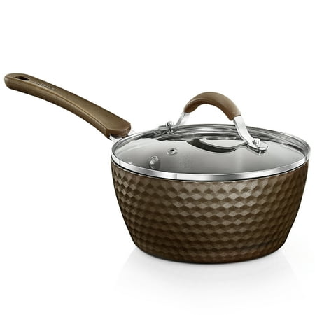 NutriChef Saucepan Pot with Lid - Non-Stick Cookware, 1.7 Quart