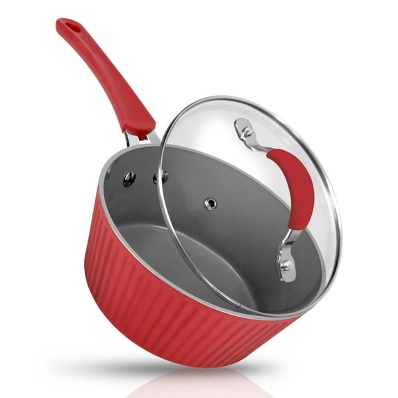 NutriChef Saucepan Pot with Lid - Non-Stick High-Qualified Kitchen Cookware, 1.7 Quart