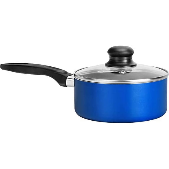 NutriChef Saucepan W/ Lid Stylish 1.25 quart Ceramic Kitchen Pan Cookware, Aluminum Alloy Pot, Blue