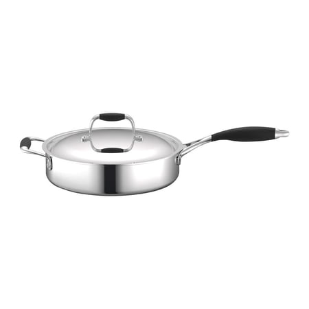 NutriChef Saute Pan with Lid - PFOA/PFOS Free Stainless Steel Stain-Resistant 3.4 qt Saute Pot Kitchen Cookware w/ Satin Interior, Polished Exterior, Silicone Wrap Handles - Works w/ Model NCSSS12