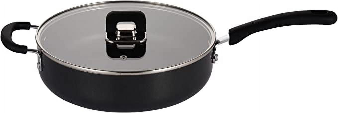 NutriChef Saute Pan W/ Lid-Non-Stick Stylish Kitchen Cookware W/ Foldable Knob, 3.7 Quart (Black)