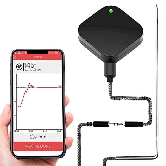NutriChef Smart Bluetooth BBQ Thermometer - Upgraded Stainless Probe Safe to Leave in Grill Outdoor