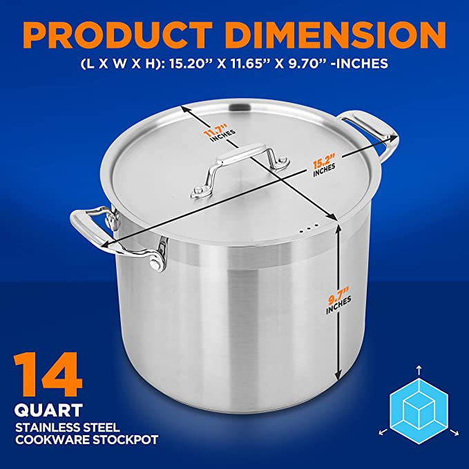 NutriChef 14 Quart Stainless Steel Stock Pot with Lid