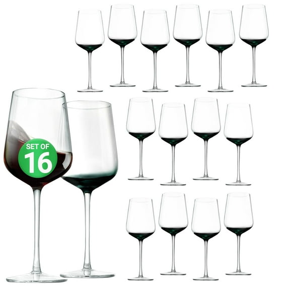 NutriChef Stemmed Wine Glasses - Crystal Clear Set of 16 Glass For Red & White Wine - Hand-Blown, Lead-Free, Dishwasher Safe & Elegant