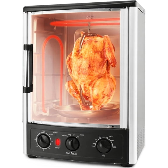 NutriChef Vertical Countertop Oven with Rotisserie, Bake, Broil & Kebab Functions, 1500W, Adjustable Settings, 2 Shelves, Includes Grill, Skewer Racks & Bake Pan