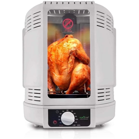 NutriChef Vertical Countertop Rotisserie Rotating Oven - White