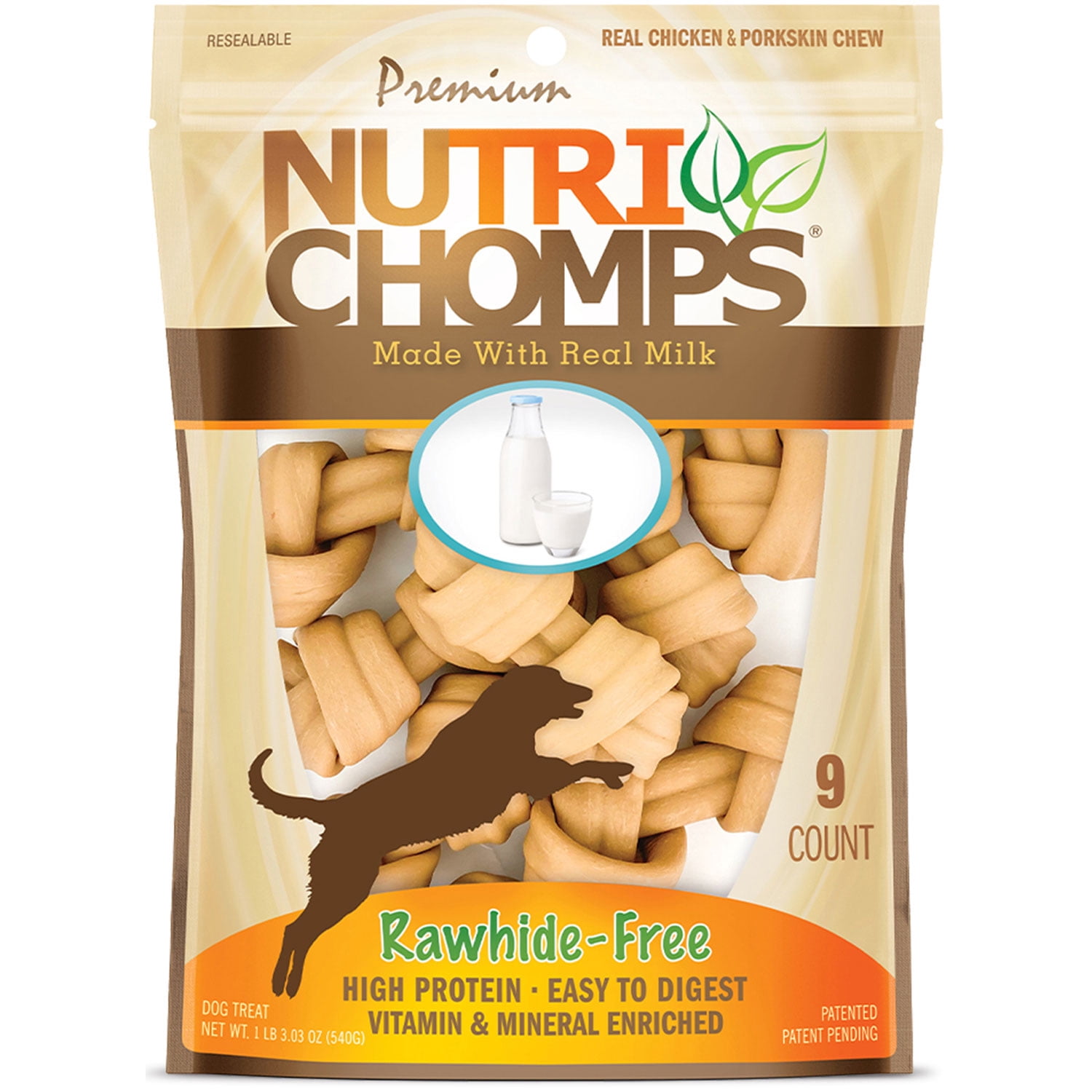 Nutri Chomps Milk Flavor Premium Rawhide-Free Knotted Dog Chews 4 inch 9 Count