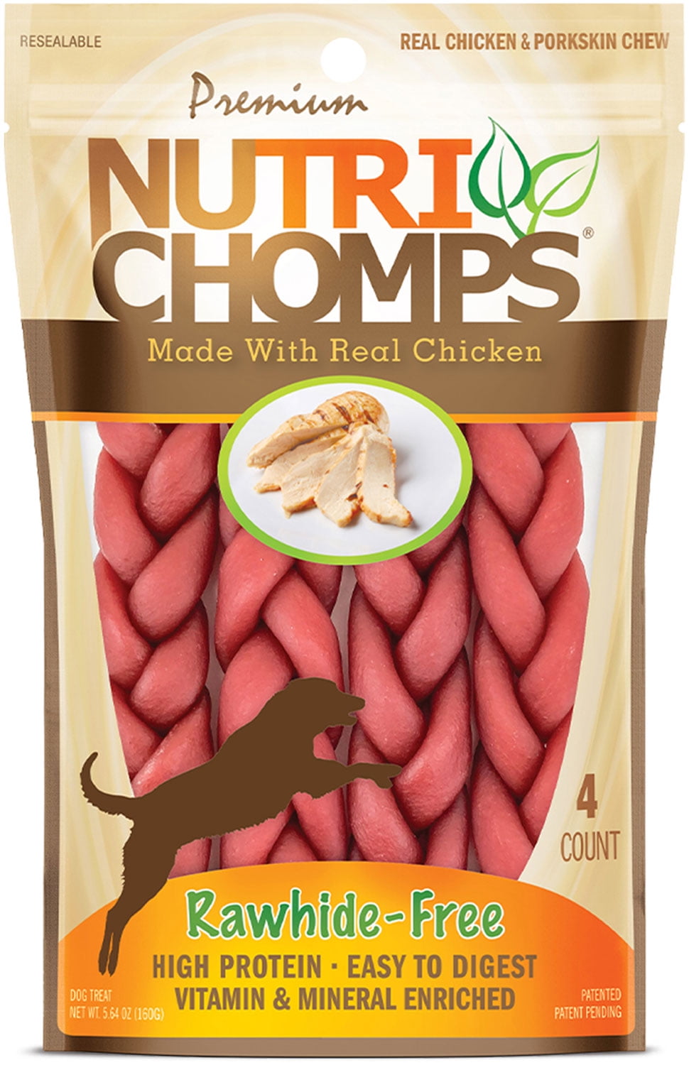 NUTRI CHOMPS NutriChomps Real Chicken Flavor Rawhide-Free Braided Chews for Dogs, 6", 4 Count