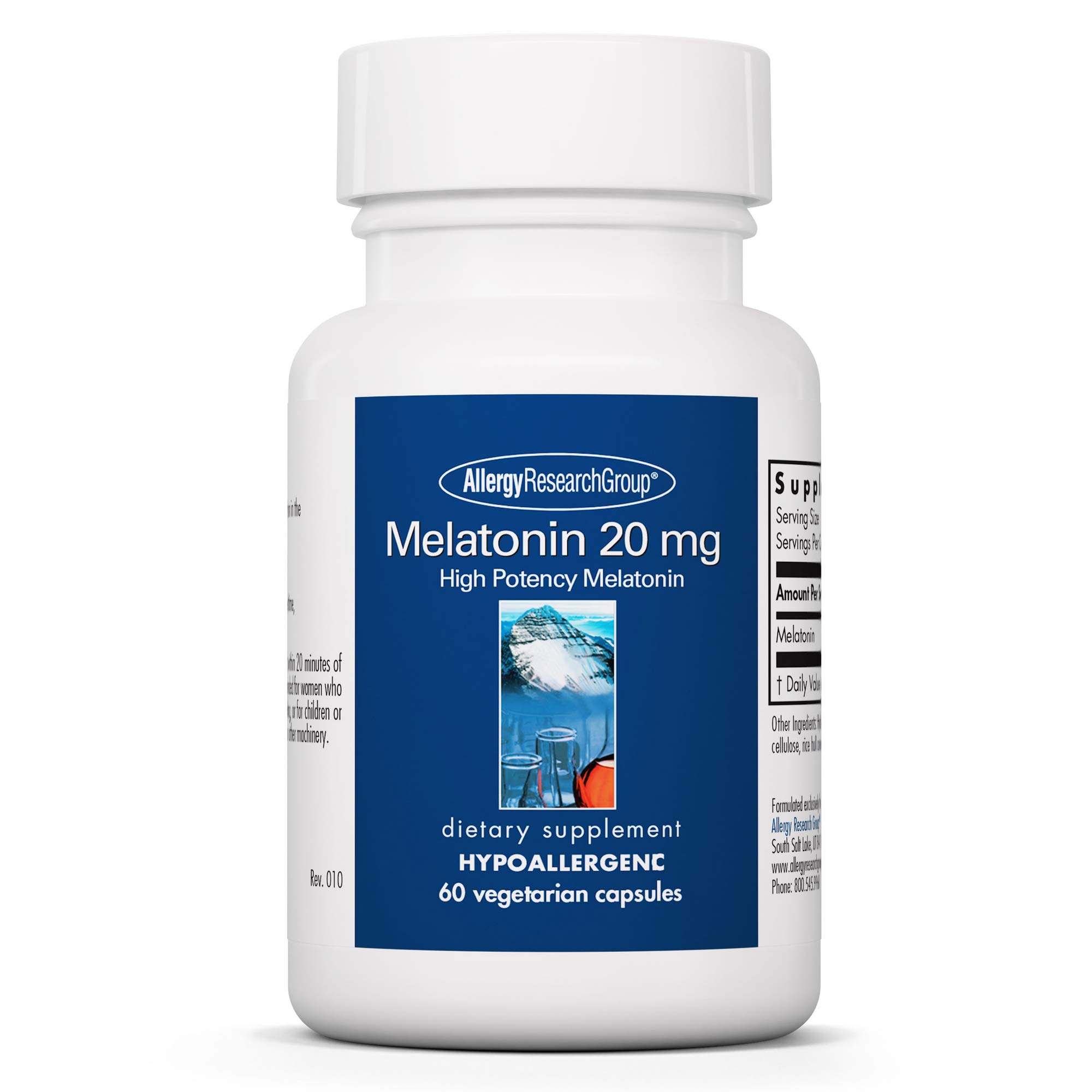 Nutricology Melatonin 20mg - Pure Melatonin, Extra Strength for Adults, Sleep Aid, High Dose, Organic, Vegetarian Capsules - 60 Count
