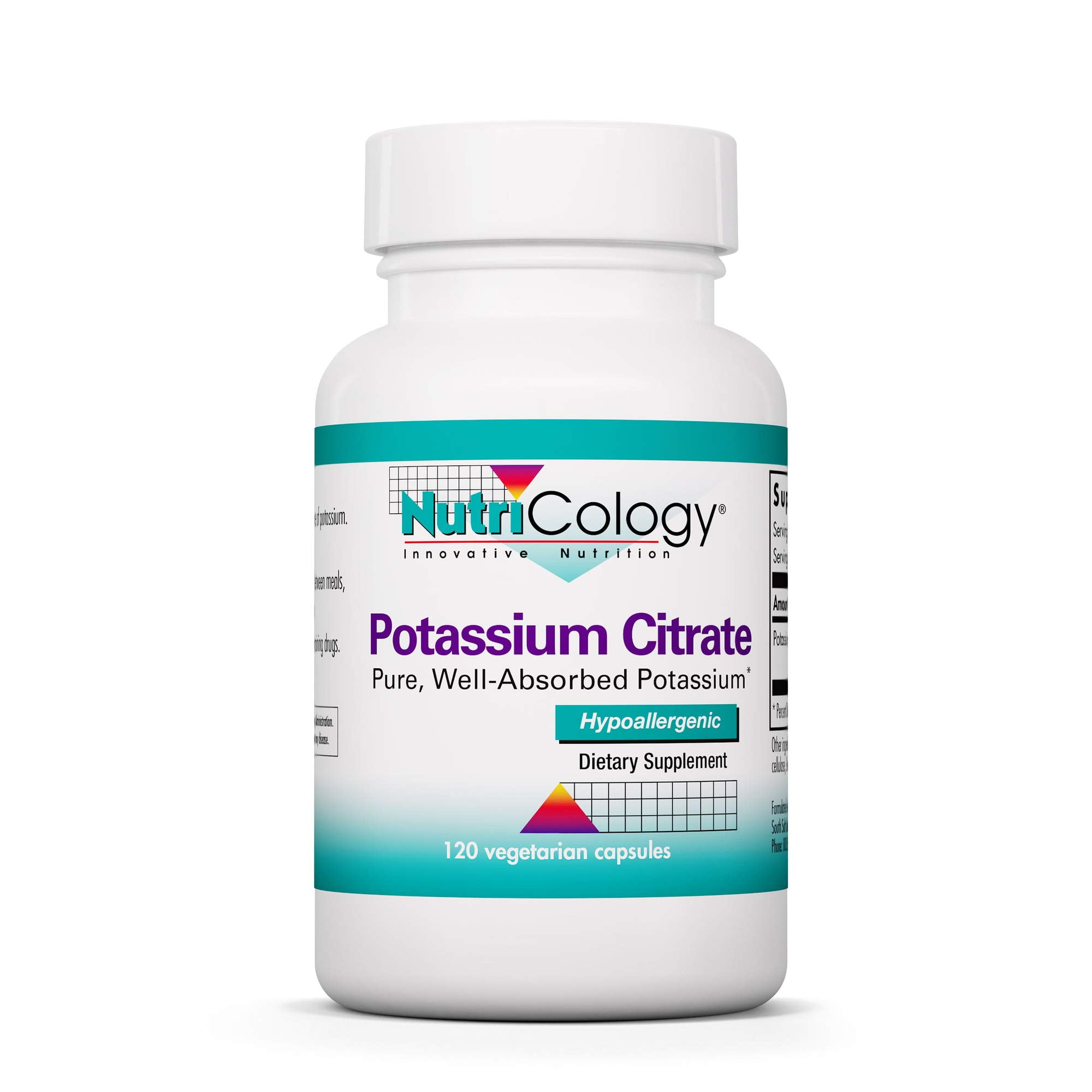 Nutricology Potassium Citrate - for Men & Women, Organic, Pure, Well-Absorbed, 99mg Supplement, Vegetarian Capsules - 120 Count