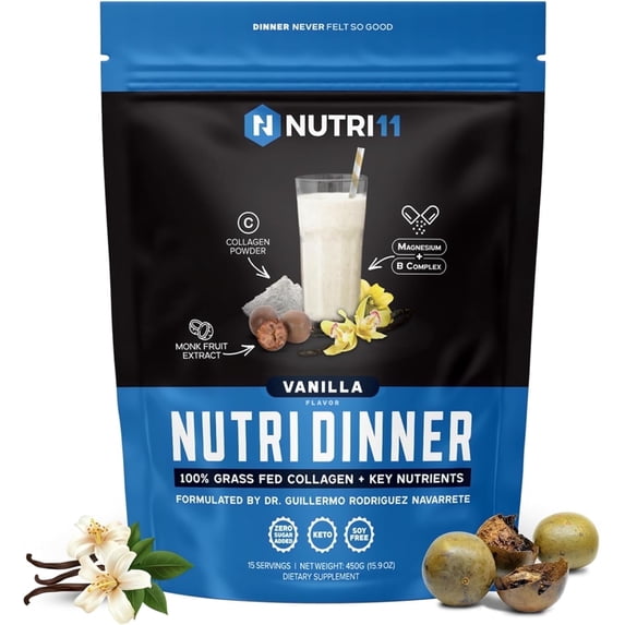 NutriDinner by Nutrillermo | Grass-Fed Collagen Protein Powder | Collagen with Magnesium B-Vitamins | Collagen Supplement for Sleep and Recovery (14,9, Vanilla)