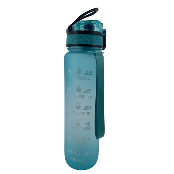 NutriFit Plus 32oz Motivational Gym Water Bottle with Time Markers & Leak-Proof Cap, BPA-Free - Aqua