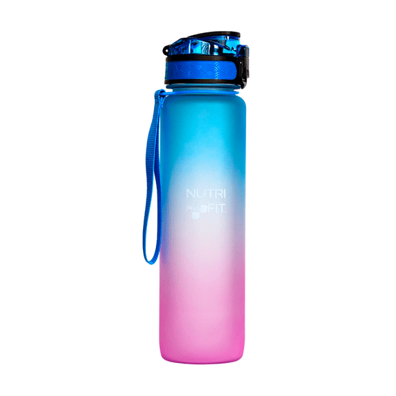 NutriFit Plus 32oz Motivational Gym Water Bottle with Time Markers & Leak-Proof Cap, BPA-Free - Blue & Pink