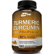 NutriFlair 1300mg Turmeric Curcumin with Black Pepper Supplement, 180 Count