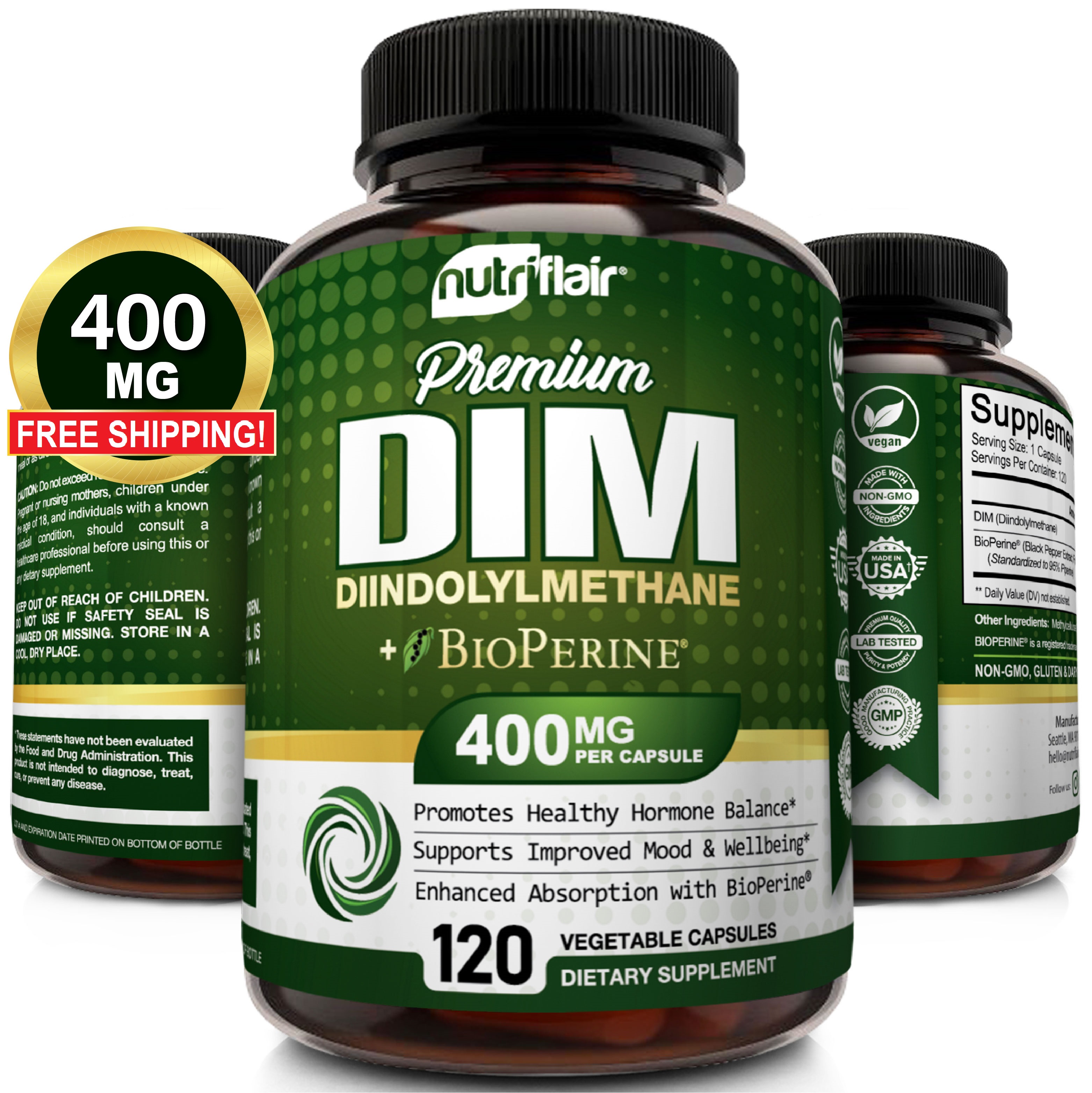 NutriFlair DIM Supplement Hormonal Balance Supplements for Women and Men 120 Vegetable Capsules - image 1 of 8