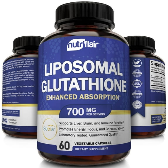 NutriFlair Liposomal Glutathione Supplement Antioxidant Detox Immune Support 60 Vegetable Capsules