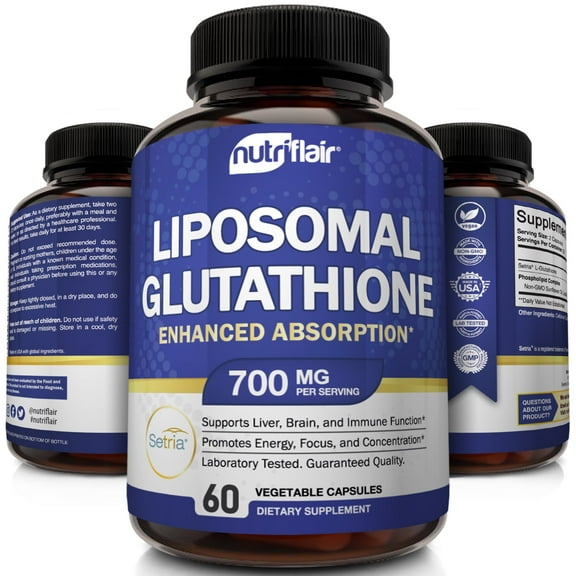 NutriFlair Liposomal Glutathione Supplement Antioxidant Detox Immune Support 60 Vegetable Capsules