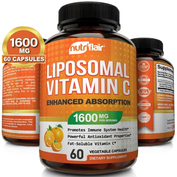NutriFlair Liposomal Vitamin C 1600 mg Capsules, Immune Support Supplement, 60 Count