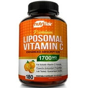 NutriFlair Liposomal Vitamin C 1700mg, 180 Capsules - Fat Soluble Vit C - Made in USA