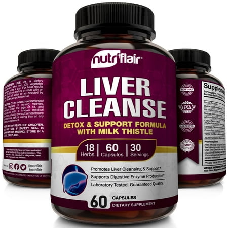 NutriFlair Liver Cleanse Detox & Repair Supplement with Milk Thistle, Turmeric,