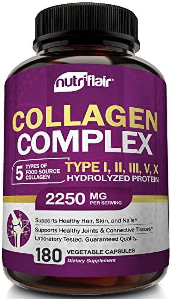 NutriFlair Multi Collagen Peptides 2250mg, 180 Capsules Type I, II