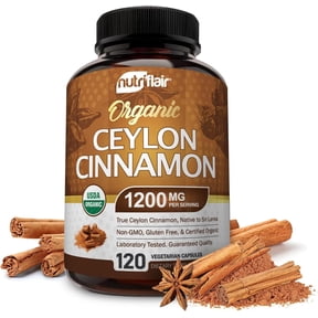 NutriFlair Organic Ceylon Cinnamon 1200mg per Serving Dietary Supplement, 120 Capsules