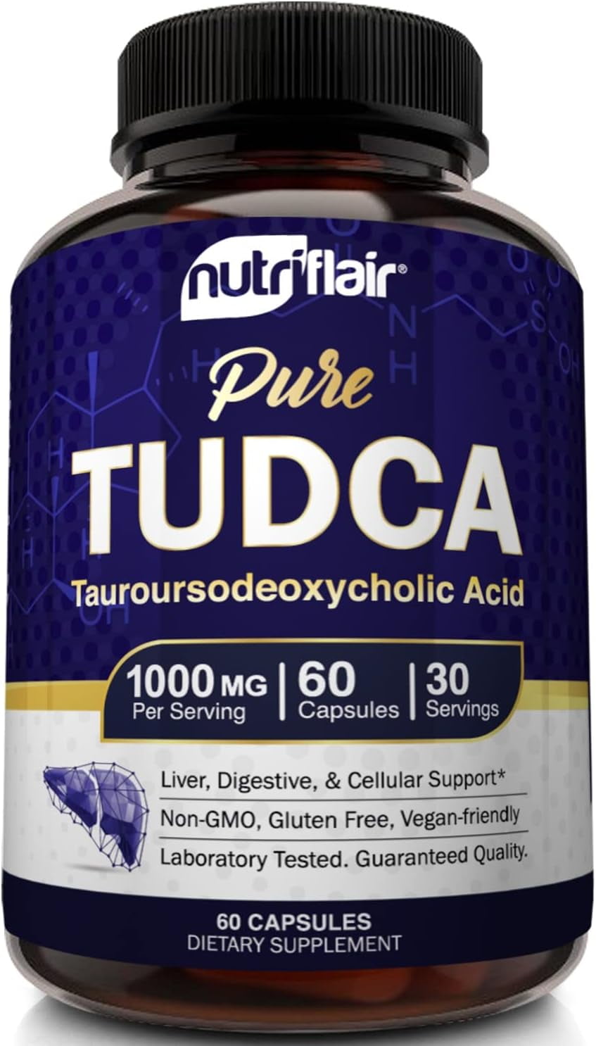 NutriFlair Pure TUDCA Supplement 1000 mg Tauroursodeoxycholic Acid for Liver Detox Support, 60 Capsules