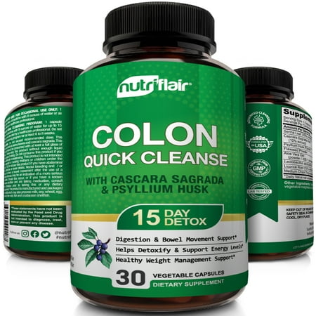 NutriFlair Quick Colon Cleanse Supplement for Bloating Relief 15 Day Detox Cleanser, 30 Capsules