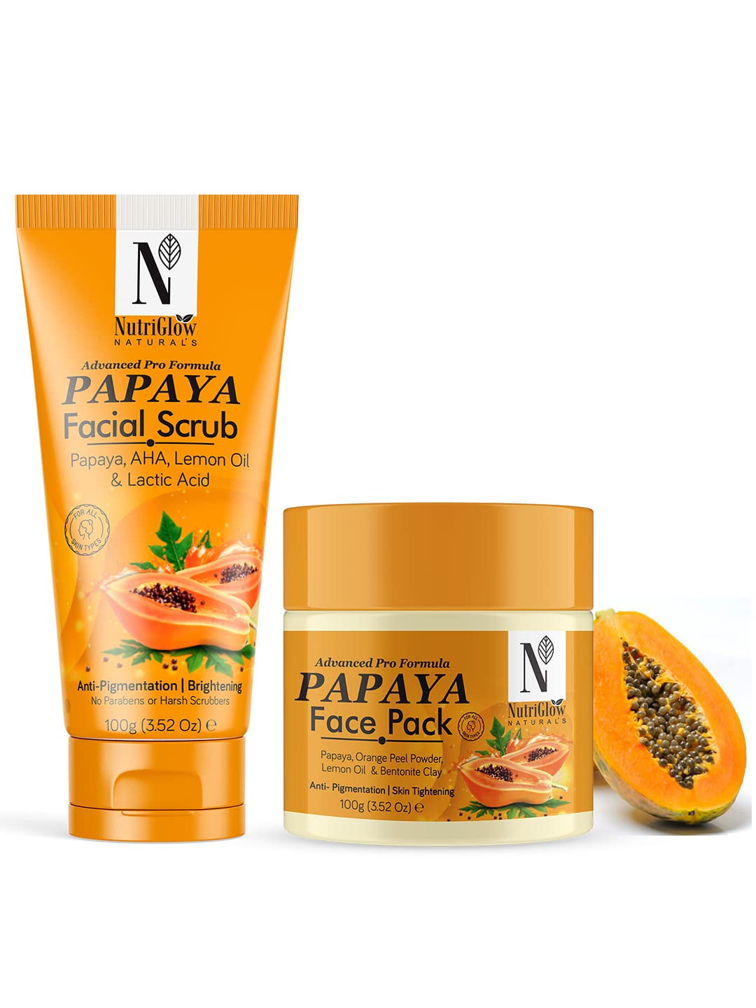NutriGlow NATURAL'S Papaya Facial Scrub (100gm) & Papaya Face Pack