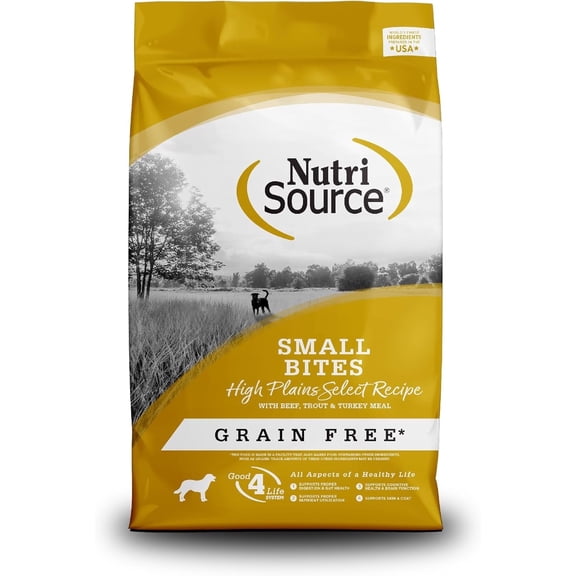 NutriSource High Plains Select Grain Free Dry Dog Food, Small Bites, Beef, Trout and Turkey Meal, 12LB