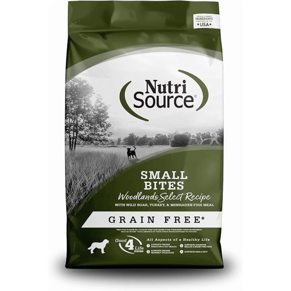 NutriSource Woodland Select Grain Free Dry Dog Food, Small Bites, Boar, Turkey and Menhaden Fish Meal, 12LB