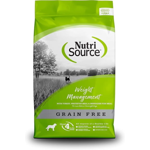 NutriSource Grain Free Dry Dog Food for Weight Management, Turkey, Whitefish Meal and Menhaden Fish Meal, 26LB