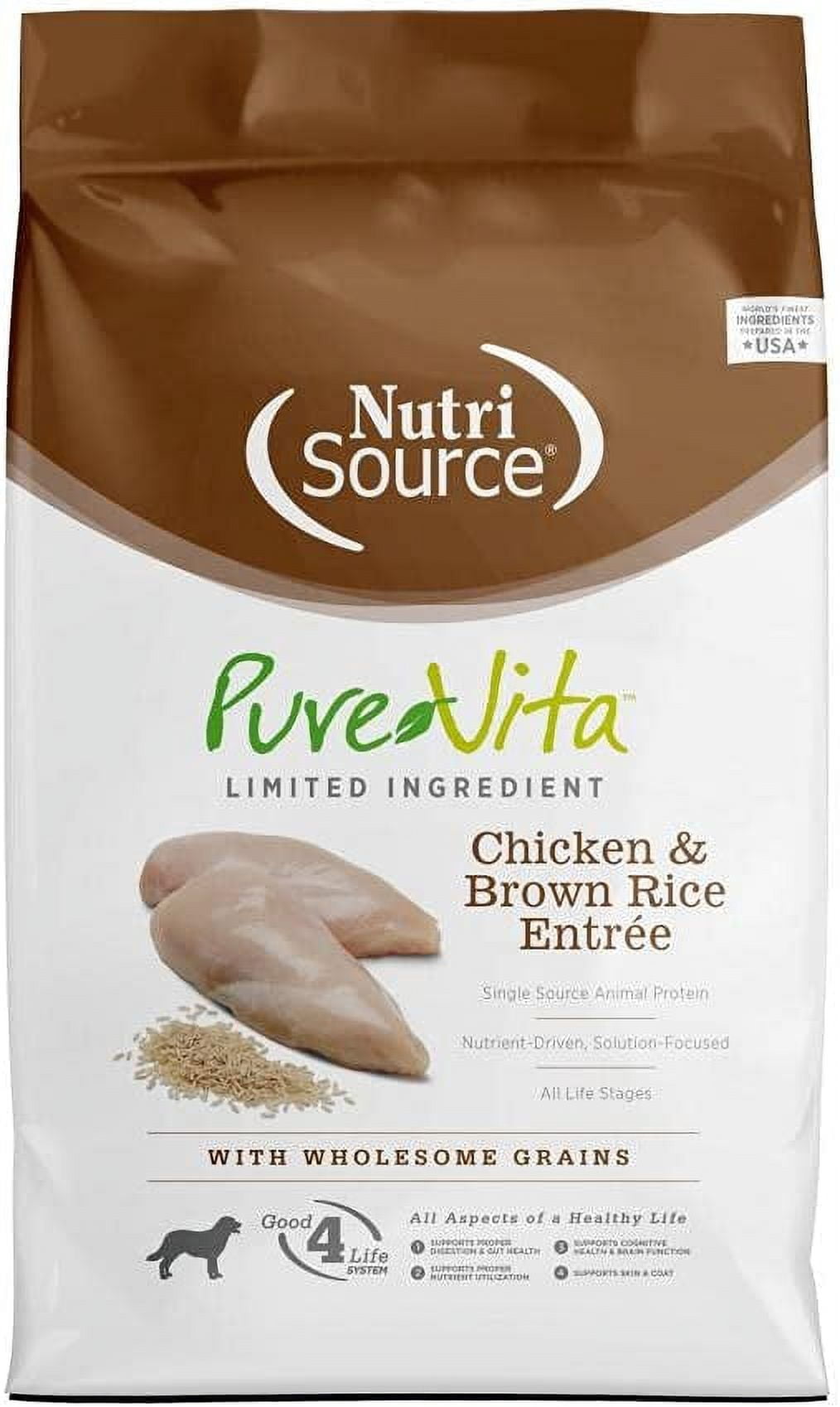 NutriSource Pure Vita Dog Food, Made with Chicken and Brown Rice, with