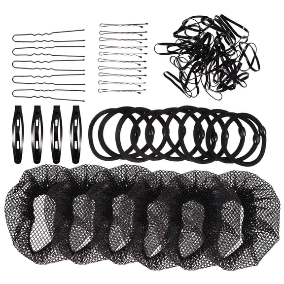 VORCOOL 1Set Invisible Hair Nets for Bun Black Elastic Mesh with Hairpins and Hair Elastic Ties