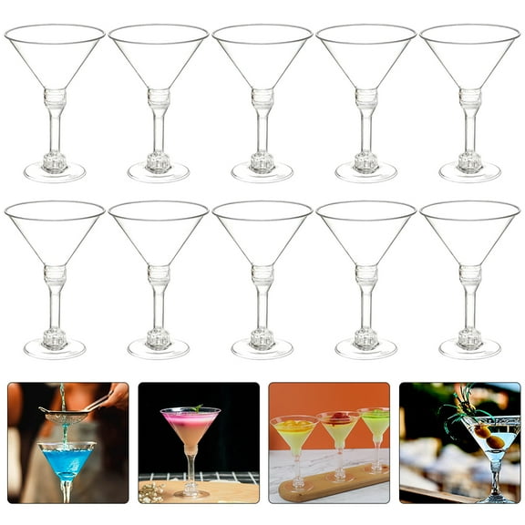 Nutrianeous Transparent Plastic Cocktail Cups for Home Use Disposable Martini Glasses 10pcs