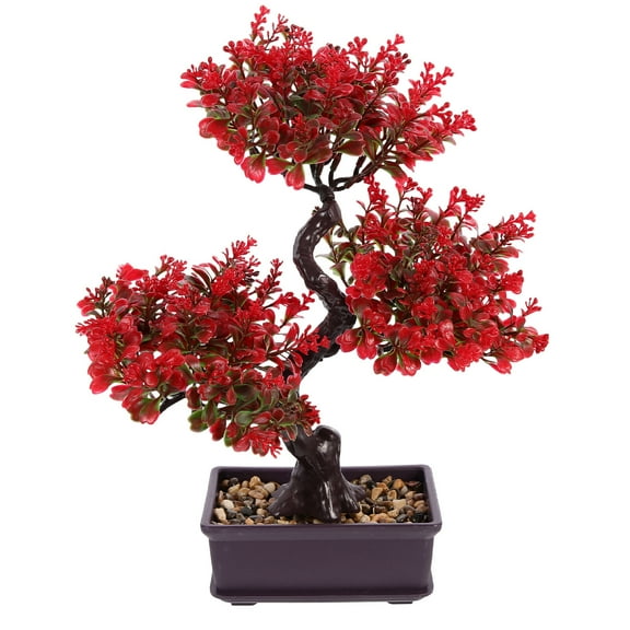 VORCOOL Red Artificial Bonsai Plant Ornament for Kitchen and Bookshelf Decor