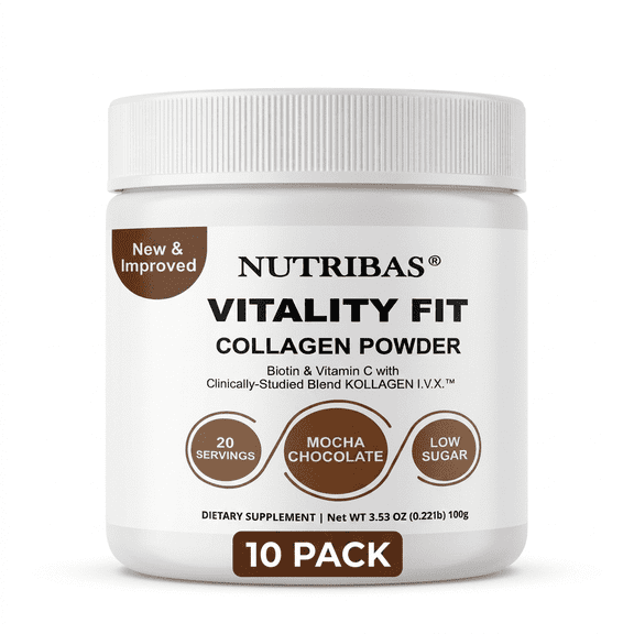 Nutribas Multi Collagen Powder Advanced, for Hair Skin Nails, Joints and Energy Support, Mocha Chocolate, 10 Pack, 20 servings