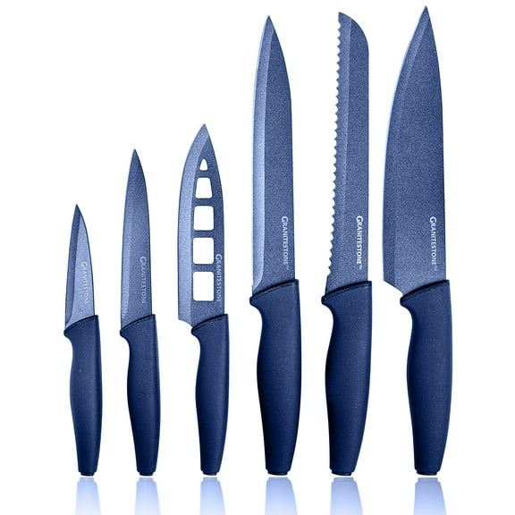 Nutriblade Knife Set by Granitestone Professional Kitchen Chef’s Knives with Ultra Sharp Stainless Steel Blades and Nonstick Granite Coating Easy-Grip Handle Rust-proof Dishwasher-safe Blue