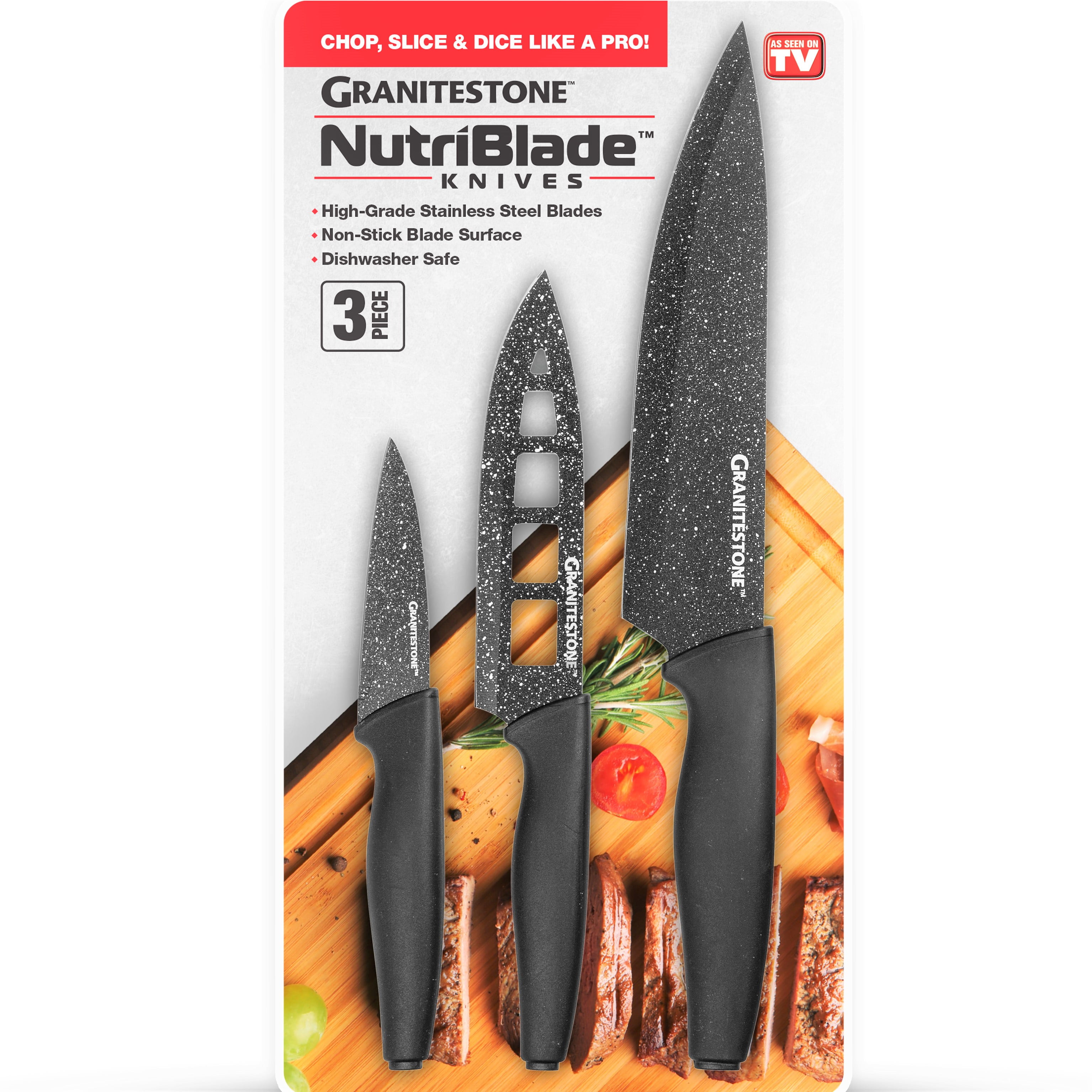 Nutriblade Knife Set of 3 by Granitestone, High Grade Professional Chef  Kitchen Knives Set, Stainless Steel Knife Set 