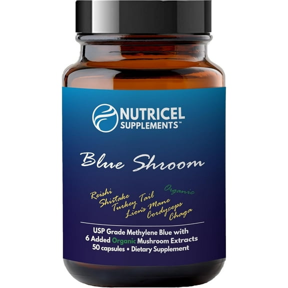 Nutricel Supplements Methylene Blue (USP Grade) 1 Bottle 50 Capsules, with Mushroom Extracts: Lion's Mane, Reishi, Cordyceps, Chaga, Shiitake, Turkey Tail