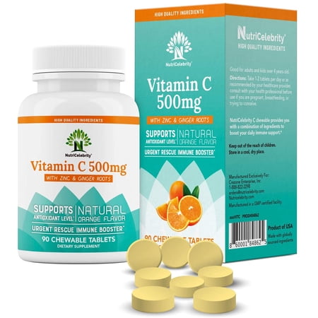 Nutricelebrity Vitamin C (Zinc + Ginger Roots) Chewable, Natural Orange flavor, 90 tablets