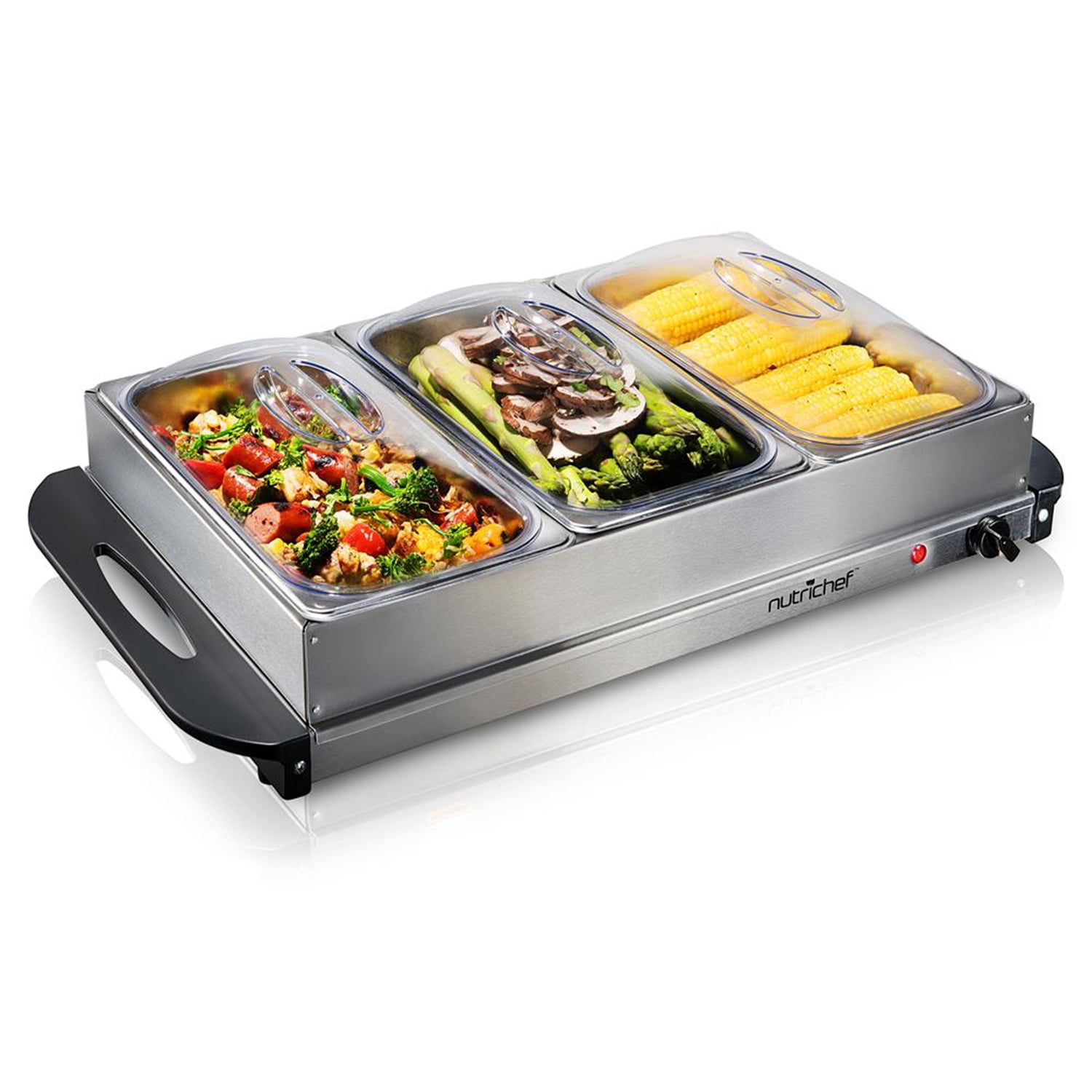NutriChef Stainless Steel 3-Tray Silver Buffet Server Hot Plate