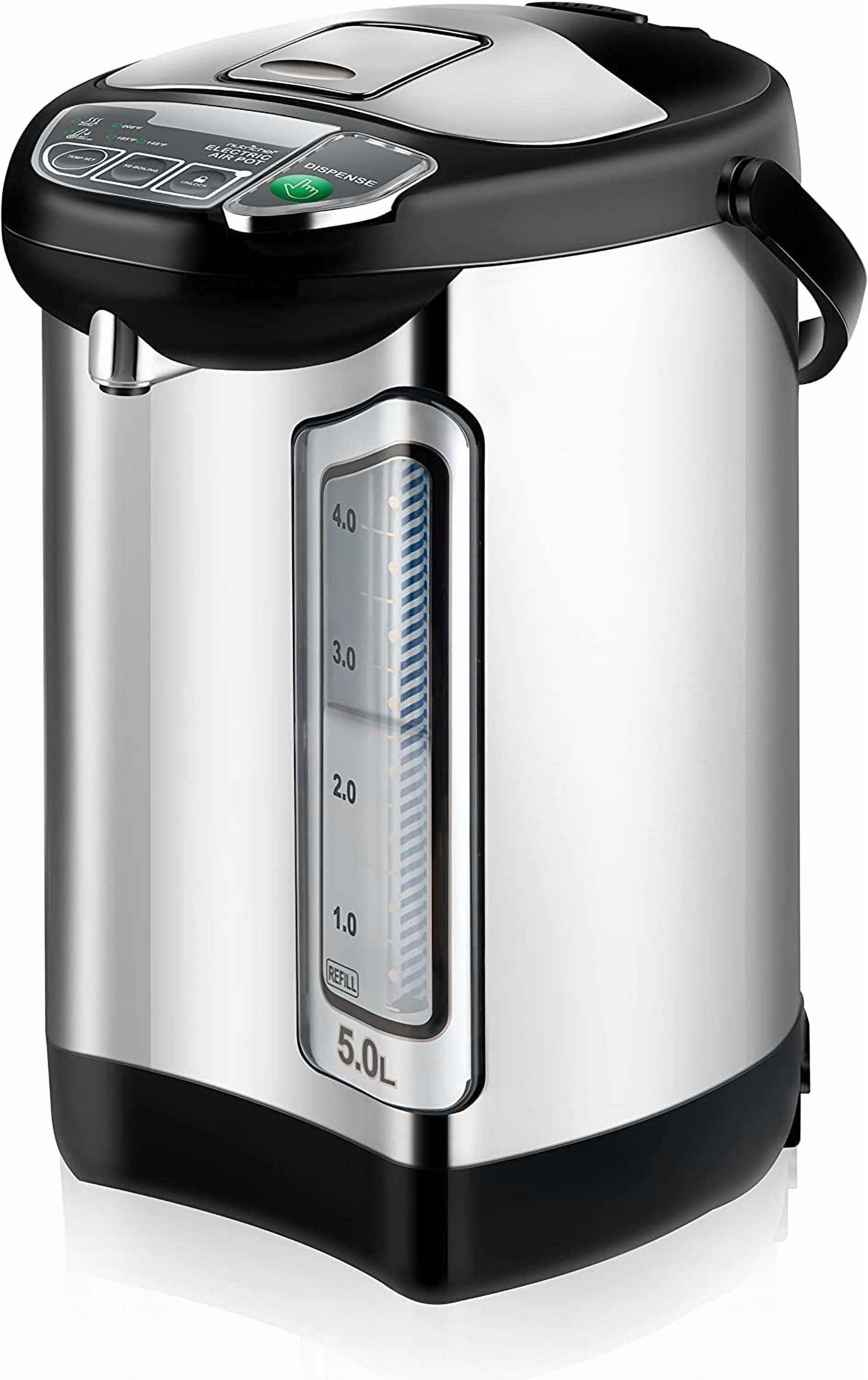 Nutrichef Electric Water Boiler and Warmer - 5L/5.28 Qt Stainless Steel Hot Water Dispenser, Black