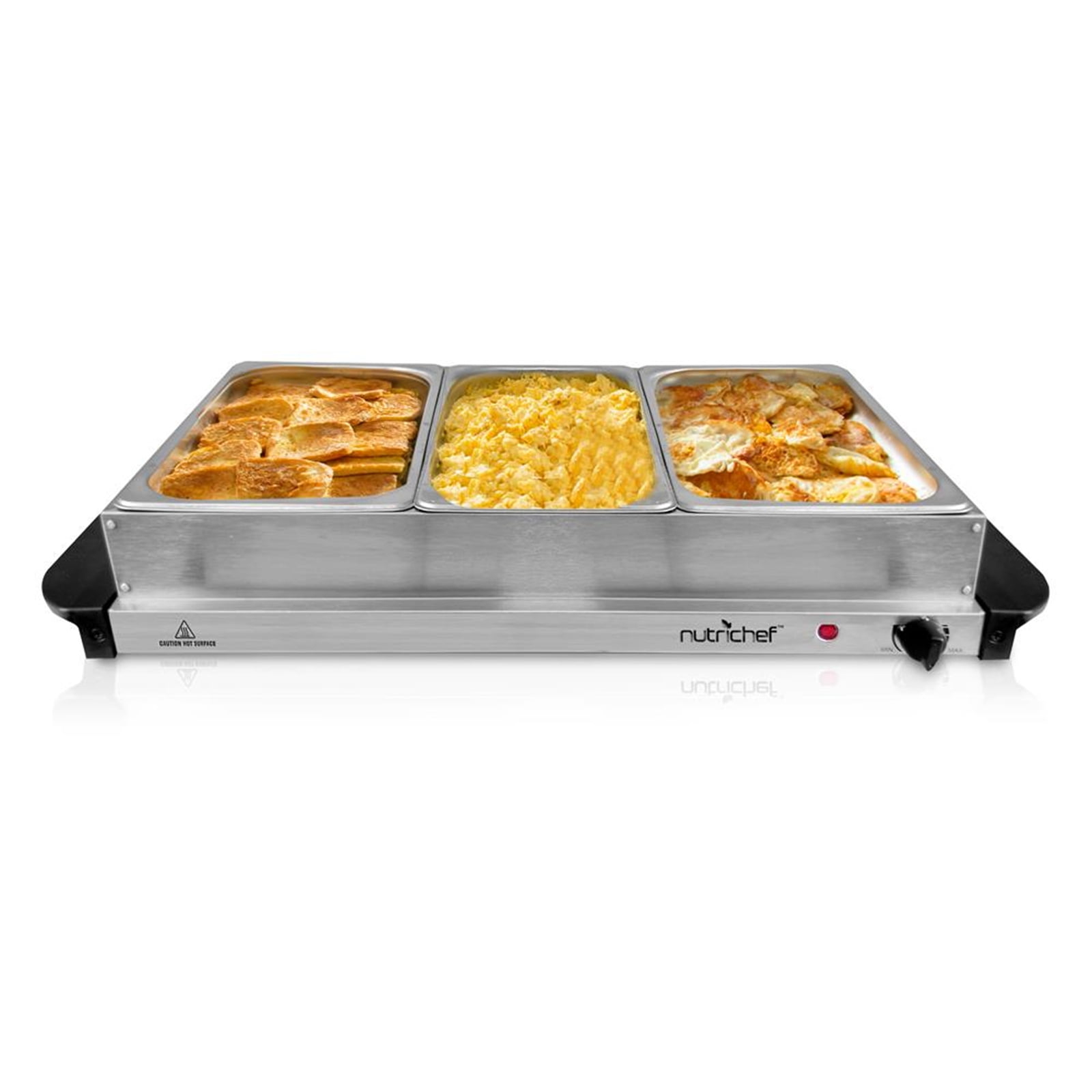  NutriChef 3 Tray Buffet Server & Hot Plate Food Warmer, Tabletop Electric Food Warming Tray, Easy Clean Stainless Steel, Portable  & Great for Parties & Events